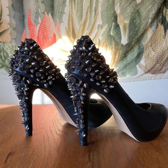 Sam Edelman Roza Black Leather Spiked Heels - Picture 1 of 6